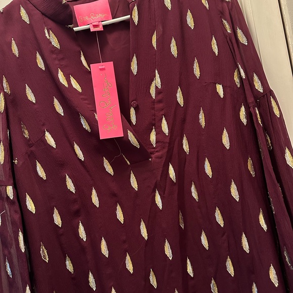 NWT LILLY PULITZER SHEA SILK DRESS SIZE 6 CABERNET BERRY METALLIC DIAMOND CLIP - Picture 2 of 11